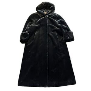 Midnight Velvet Long Coat Women Large Black Gothic Victorian Vintage Opera Hood